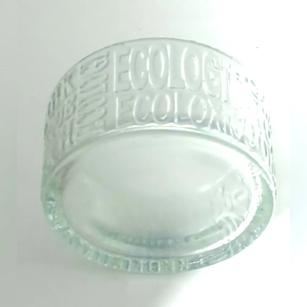Vidreco Recycled Glass Bowl Embossed Ecologic Multi-Language Green Aqua 5x2.75”